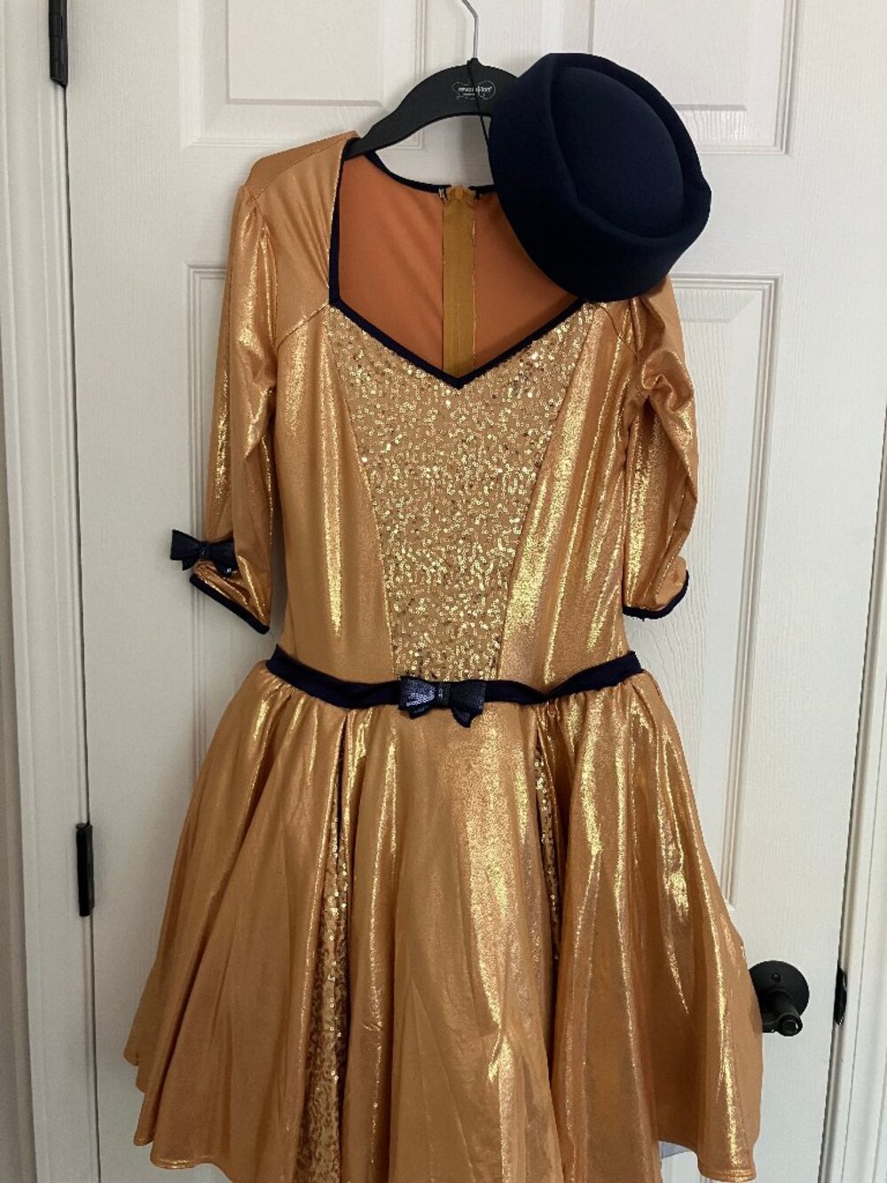 LAST CHANCE Gold and Navy Sparkly Figure Skating Costume with Hat!